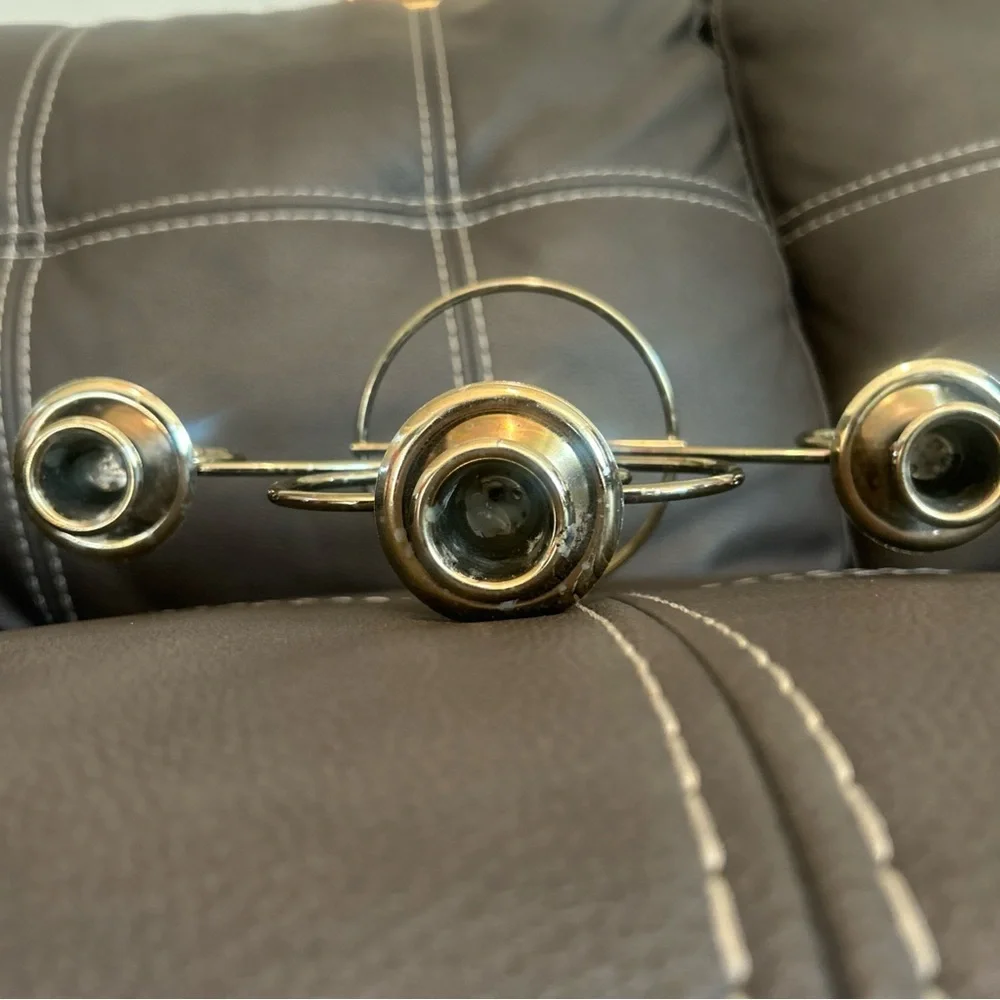 Home Interiors Brass-Tone Scroll 3-Arm Candle Holders Set of two
